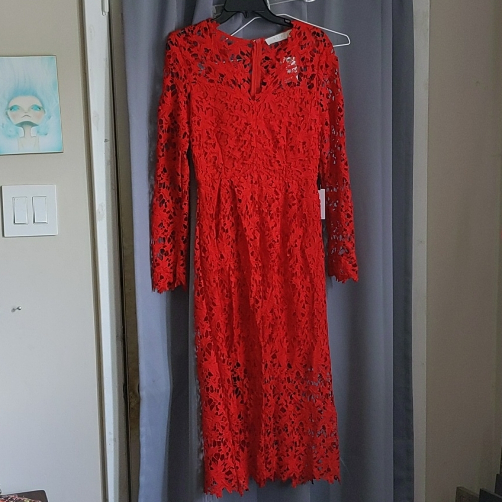 NWT Red Lace Midi Dress Size Medium